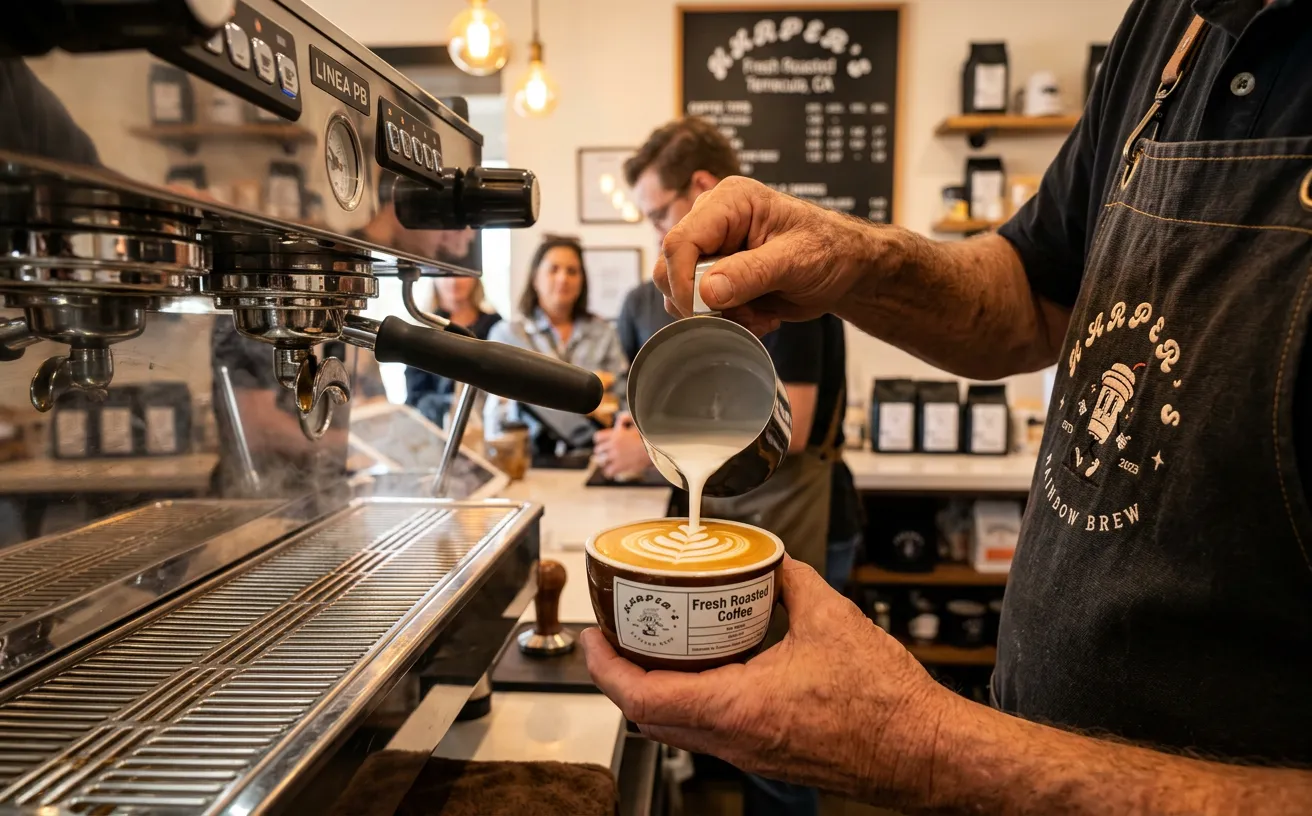 Barista making coffee in a cafe